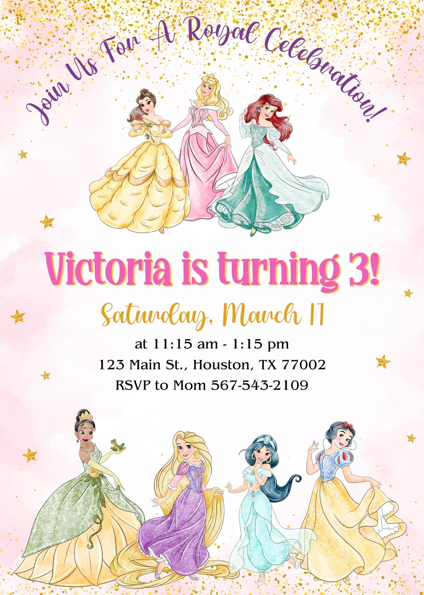 Disney Princess customizable invitation template | Share or Print | girl | BI627