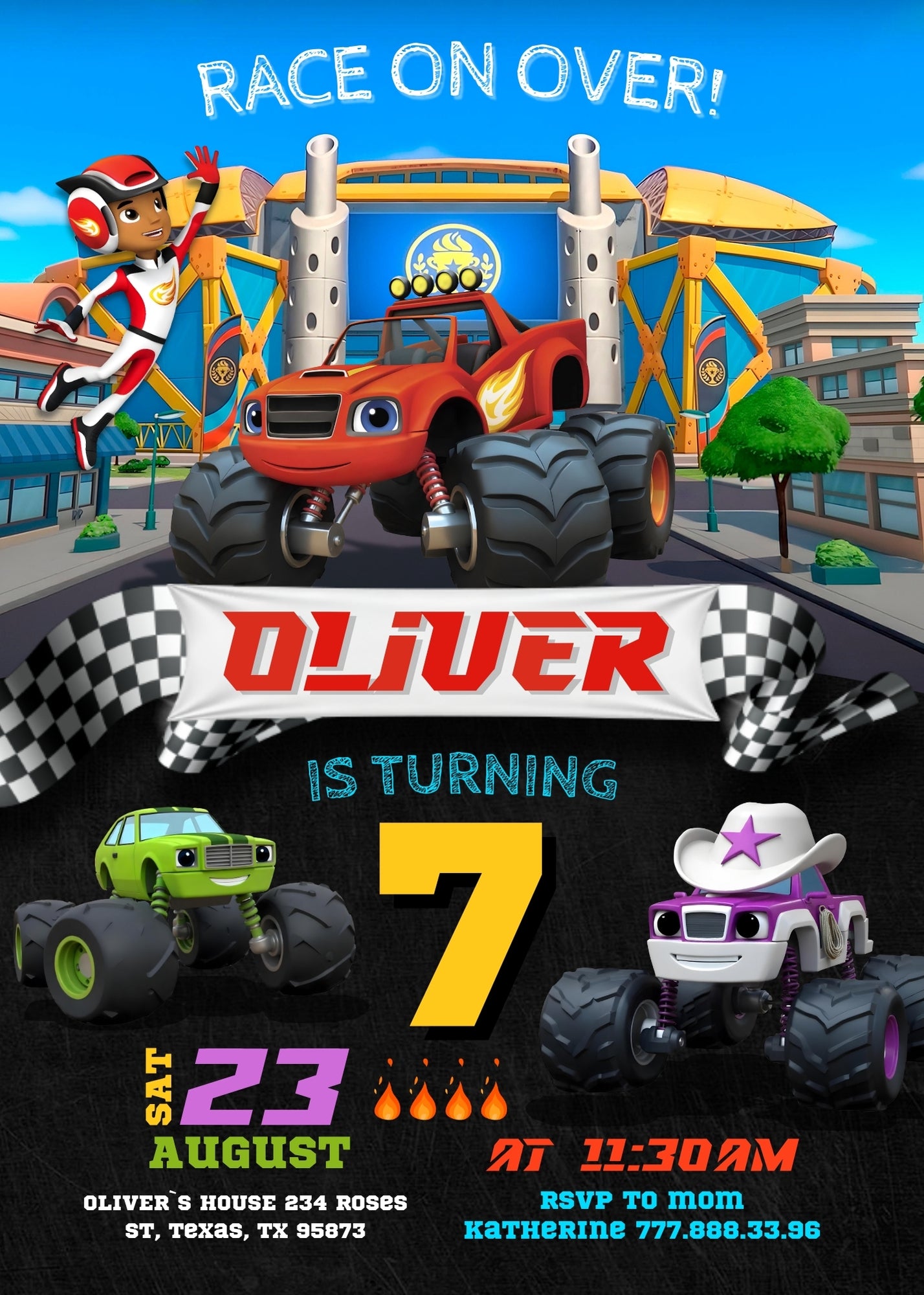 Blaze Monster Machines Trucks customizable invitation template | Share or Print | boy | HD081