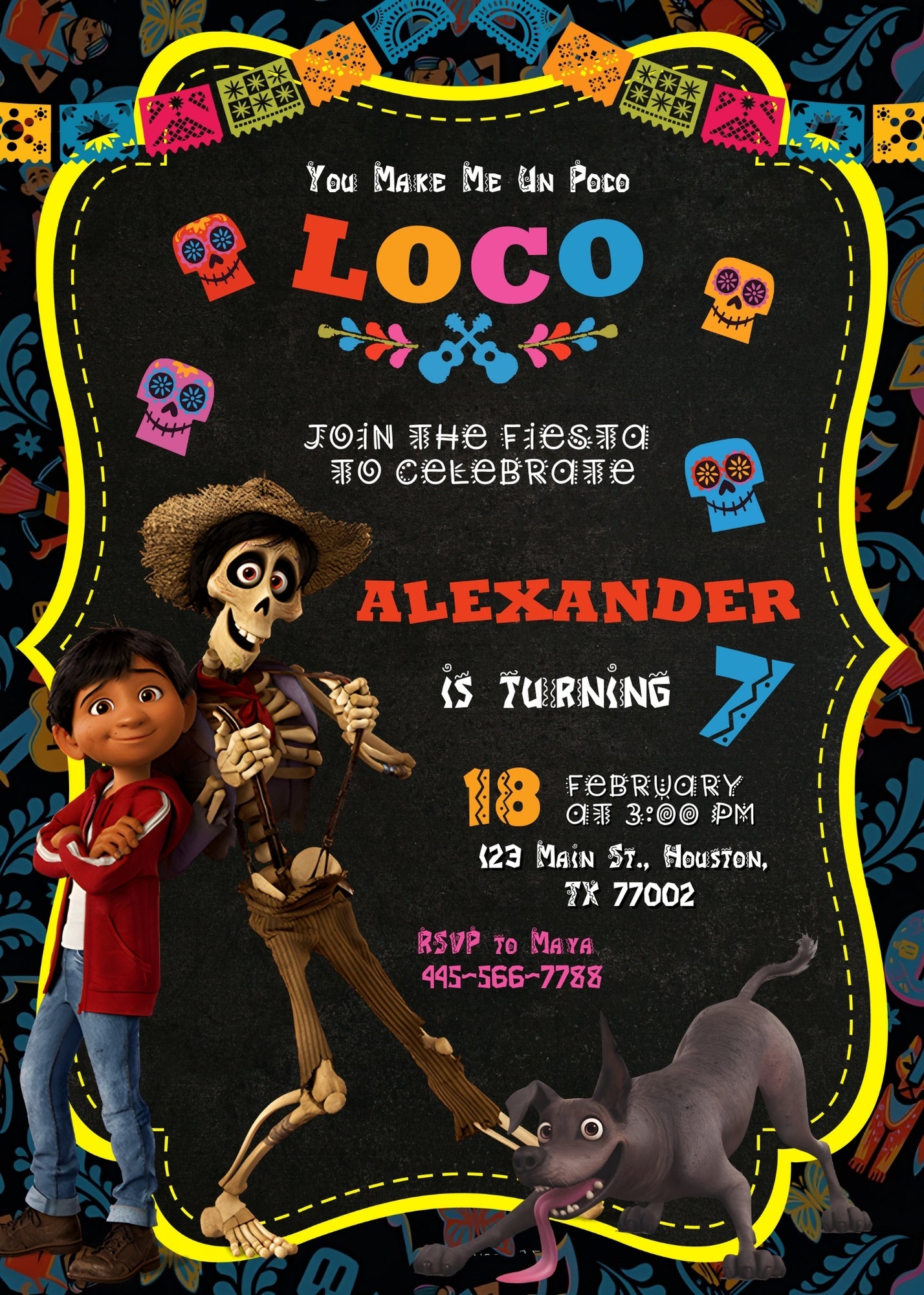 Coco Día Muertos Halloween customizable invitation template | Share or Print | HQ502