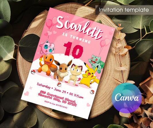 Pokemon Pikachu customizable invitation template | Share or Print | CM605