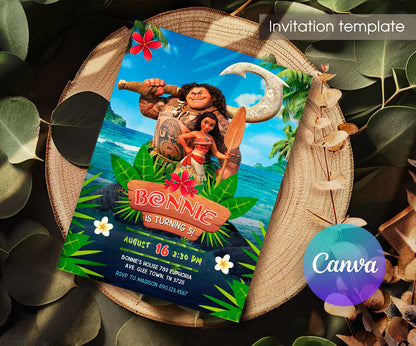 Moana Princess customizable invitation template | Share or Print | girl | EH845