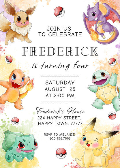Pokemon Pikachu customizable invitation template | Share or Print | XD645