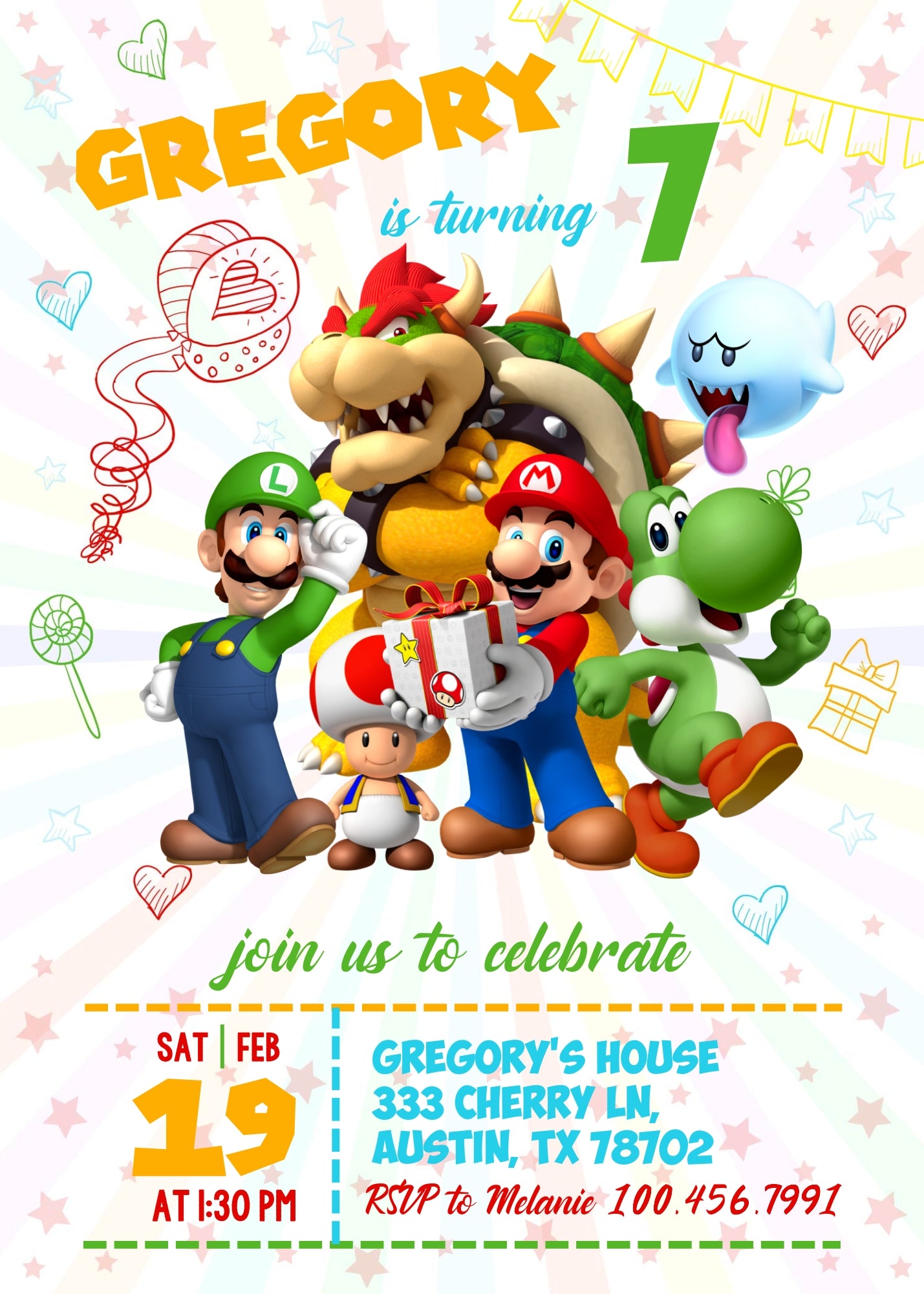 Super Mario Bros customizable invitation template | Share or Print | OZ981