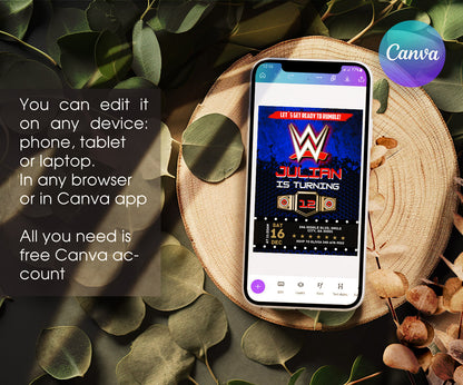 Wrestling WWE WrestleMania customizable invitation template | Share or Print | boy | PK342