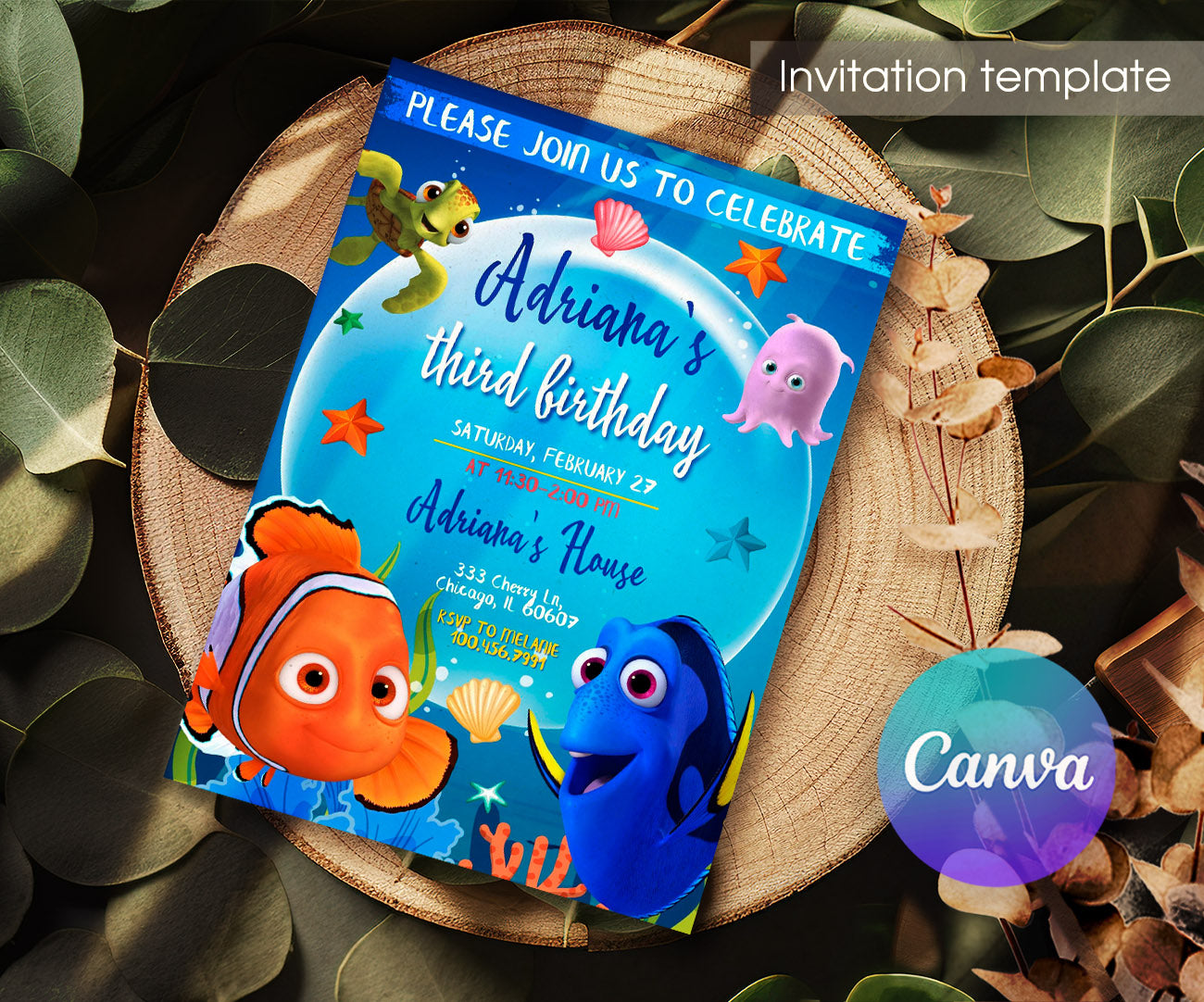 Finding Nemo customizable invitation template | Share or Print | ZA807