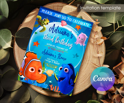 Finding Nemo customizable invitation template | Share or Print | ZA807