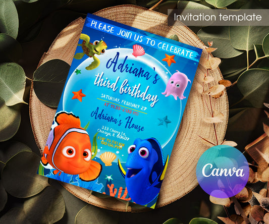Finding Nemo customizable invitation template | Share or Print | ZA807
