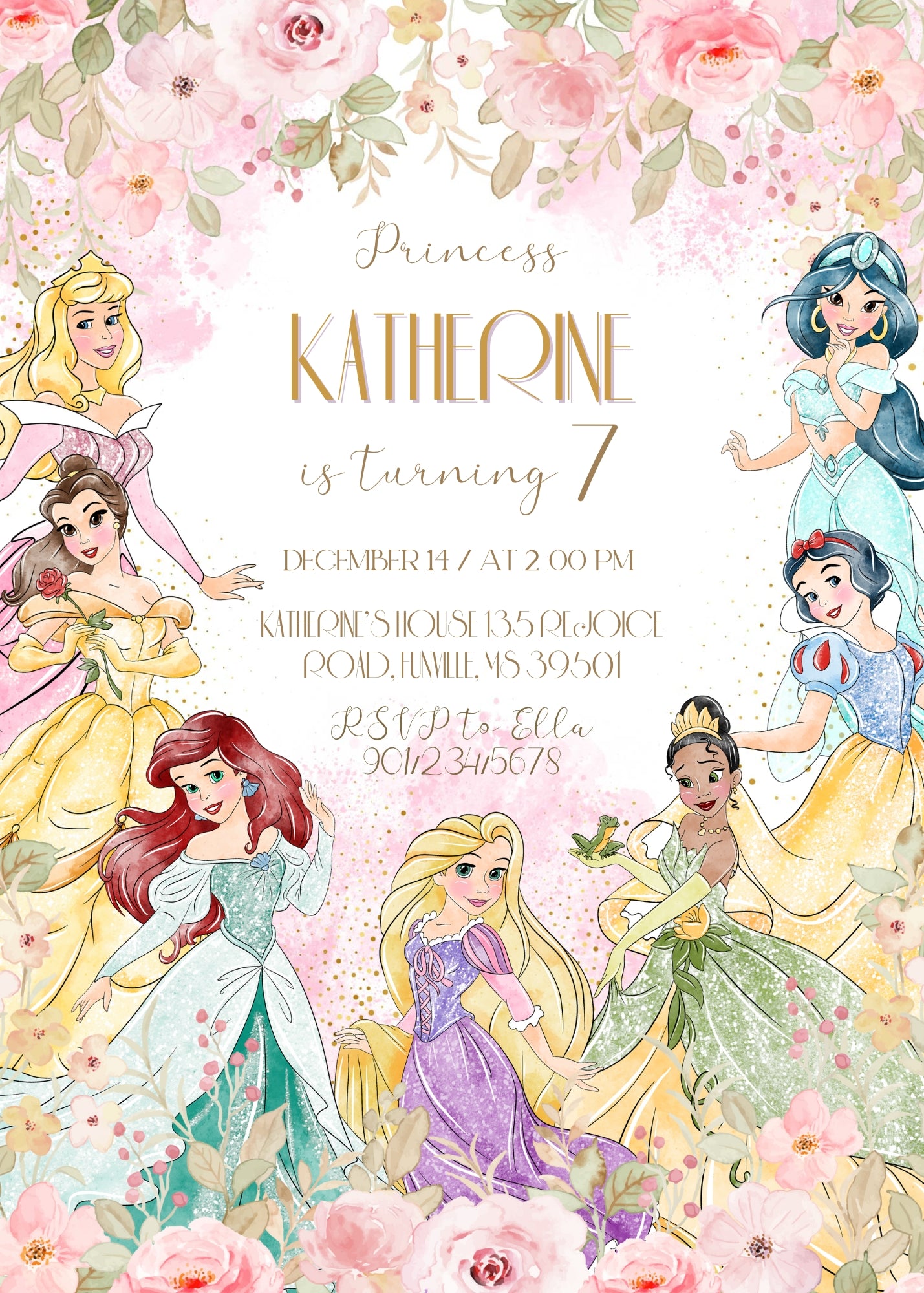 Disney Princess customizable invitation template | Share or Print | girl | GD179