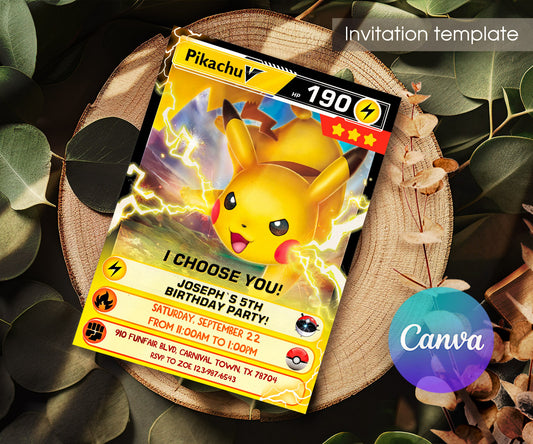Pokemon Pikachu customizable invitation template | Share or Print | OP915