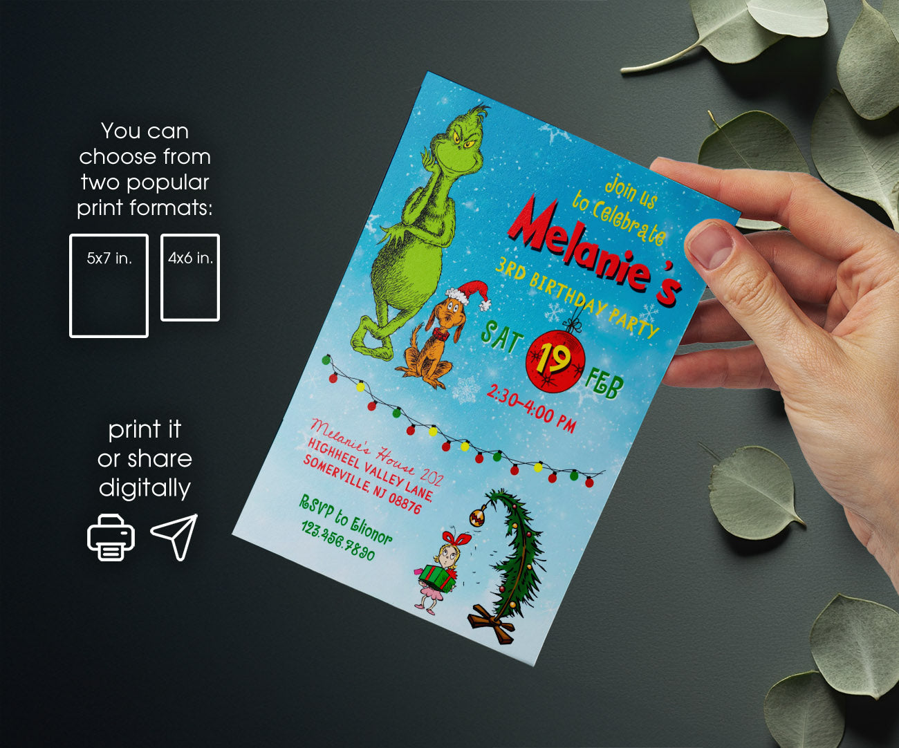 The Grinch  Merry Grinchmas customizable invitation template | Share or Print | CM261