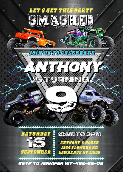 Monster Jam  Monster Truck customizable invitation template | Share or Print | boy | SR733