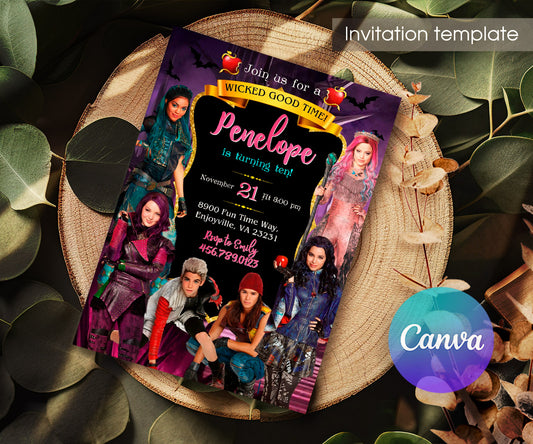 Descendants Disney customizable invitation template | Share or Print | QJ947