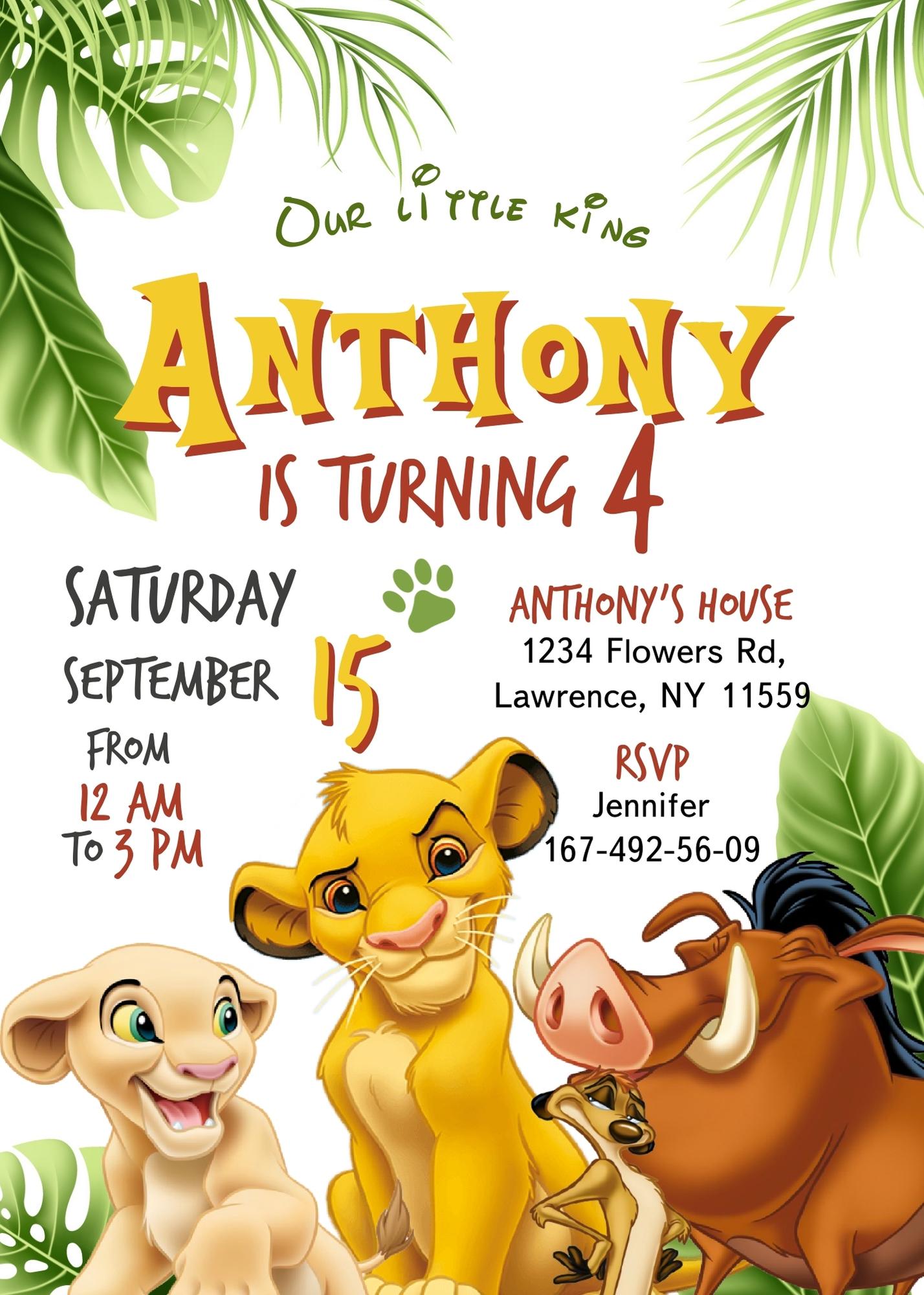 Lion King Simba customizable invitation template | Share or Print | KC884