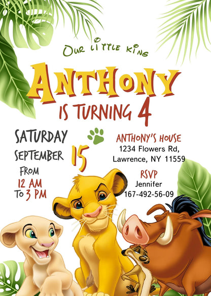 Lion King Simba customizable invitation template | Share or Print | KC884