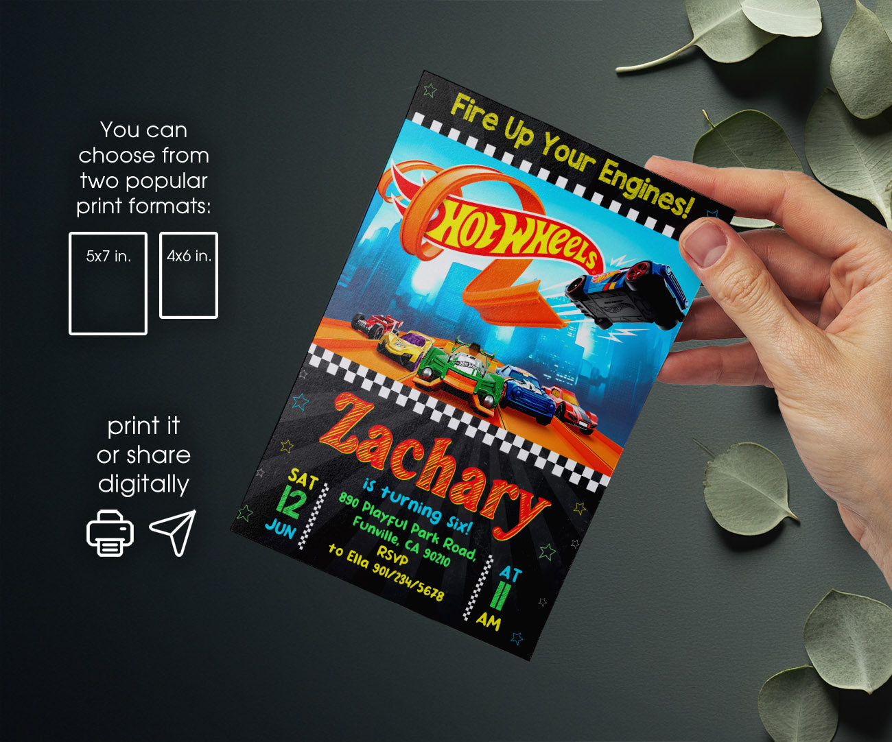 Hot Wheels Racing customizable invitation template | Share or Print | boy | JB477