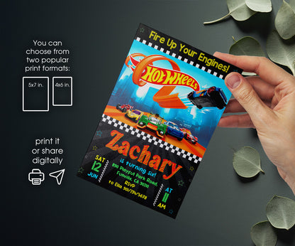 Hot Wheels Racing customizable invitation template | Share or Print | boy | JB477
