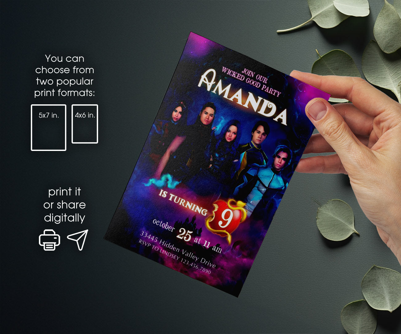 Descendants Disney customizable invitation template | Share or Print | SF012