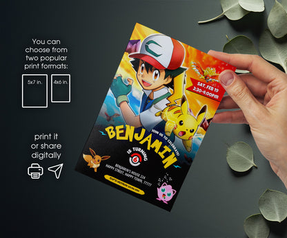 Pokemon Pikachu customizable invitation template | Share or Print | WU235