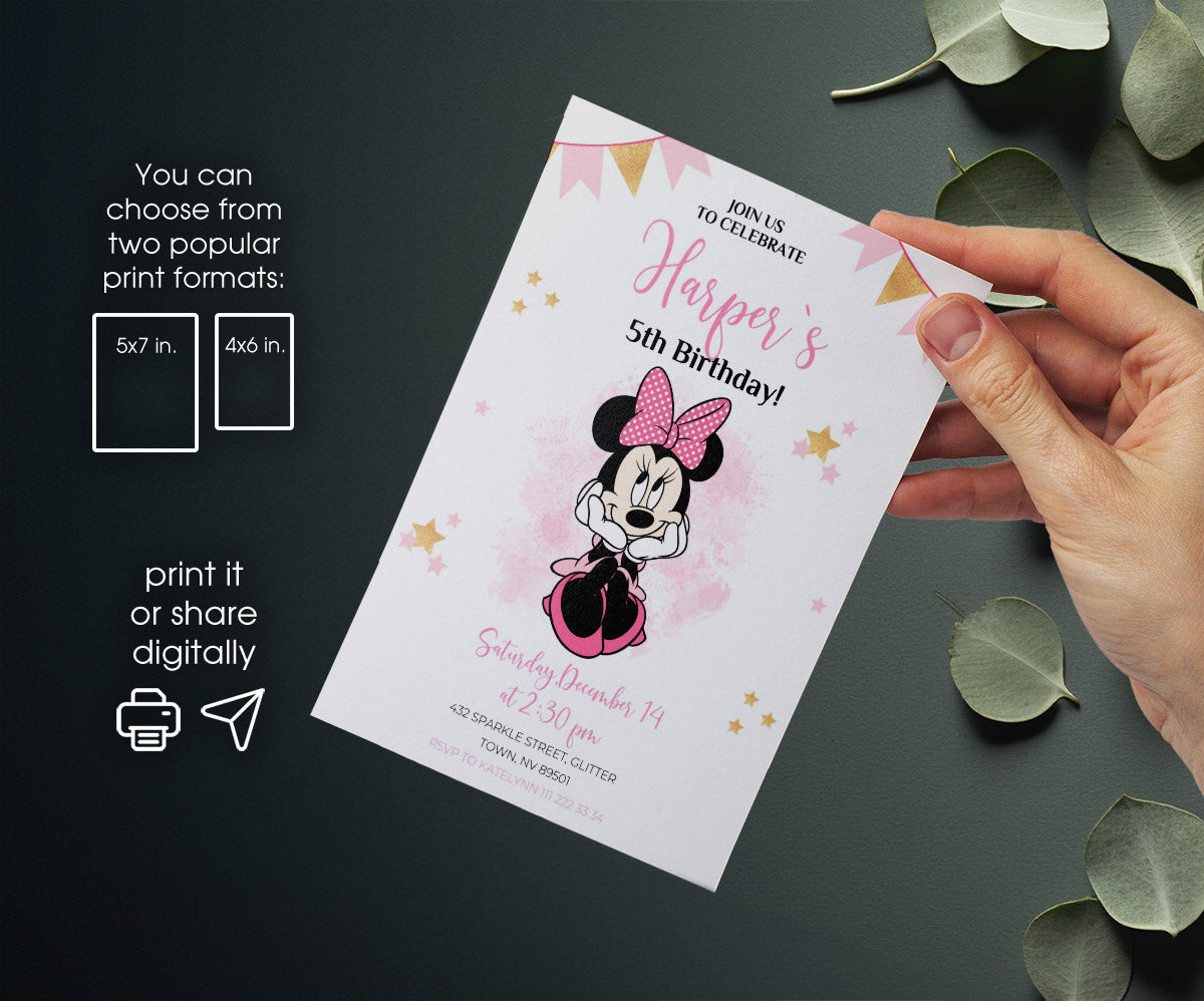 Minnie Mouse Disney Mickey customizable invitation template | Share or Print | girl | RK223
