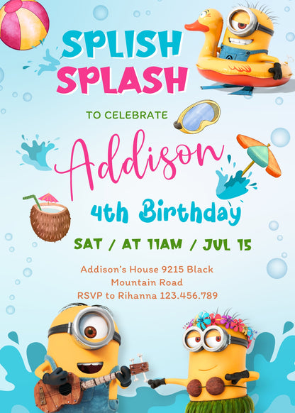 Minions Pool Party Despicable Me customizable invitation template | Share or Print | ZN846