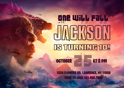 Godzilla X King Kong customizable invitation template | Share or Print | SE494