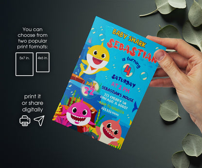 Baby Shark customizable invitation template | Share or Print | VM828
