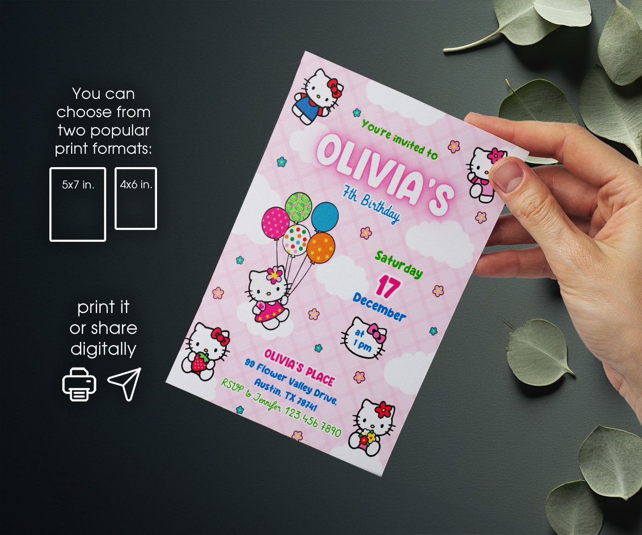 Hello Kitty Sanrio customizable invitation template | Share or Print | CA628