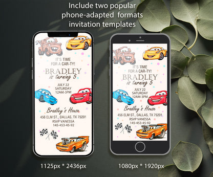 Cars Lightning McQueen customizable invitation template | Share or Print | boy | WY006