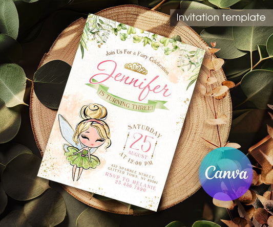 Tinker Bell Fairy Princess customizable invitation template | Share or Print | girl | BC408