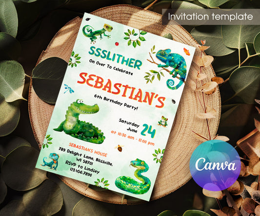 Reptile Lizard Snake customizable invitation template | Share or Print | QS693