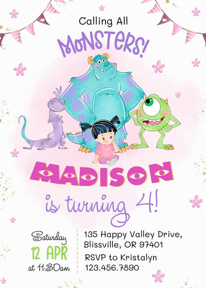 Monsters, Inc. customizable invitation template | Share or Print | WK061