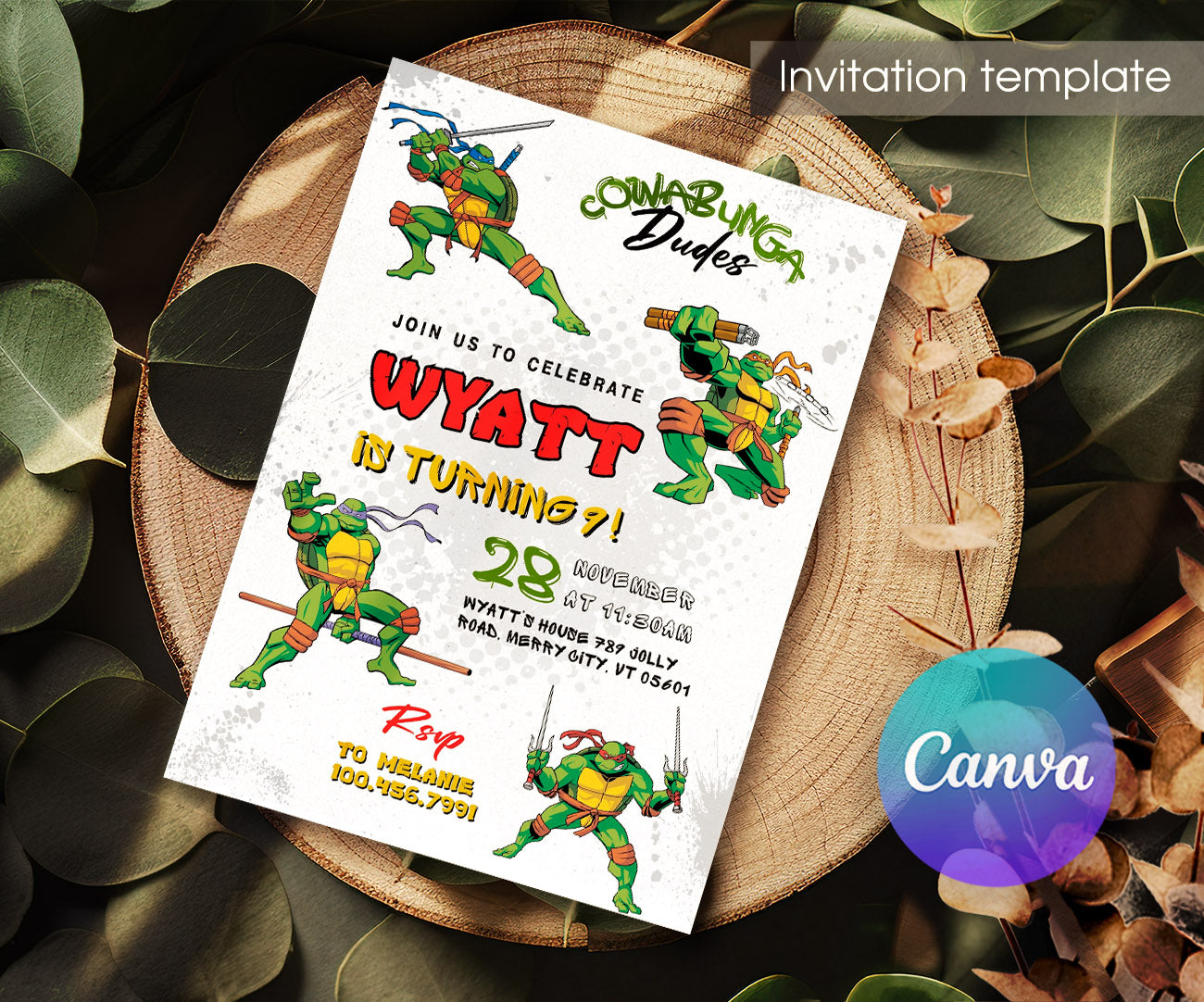 Teenage Mutant Ninja Turtles customizable invitation template | Share or Print | boy | GS651