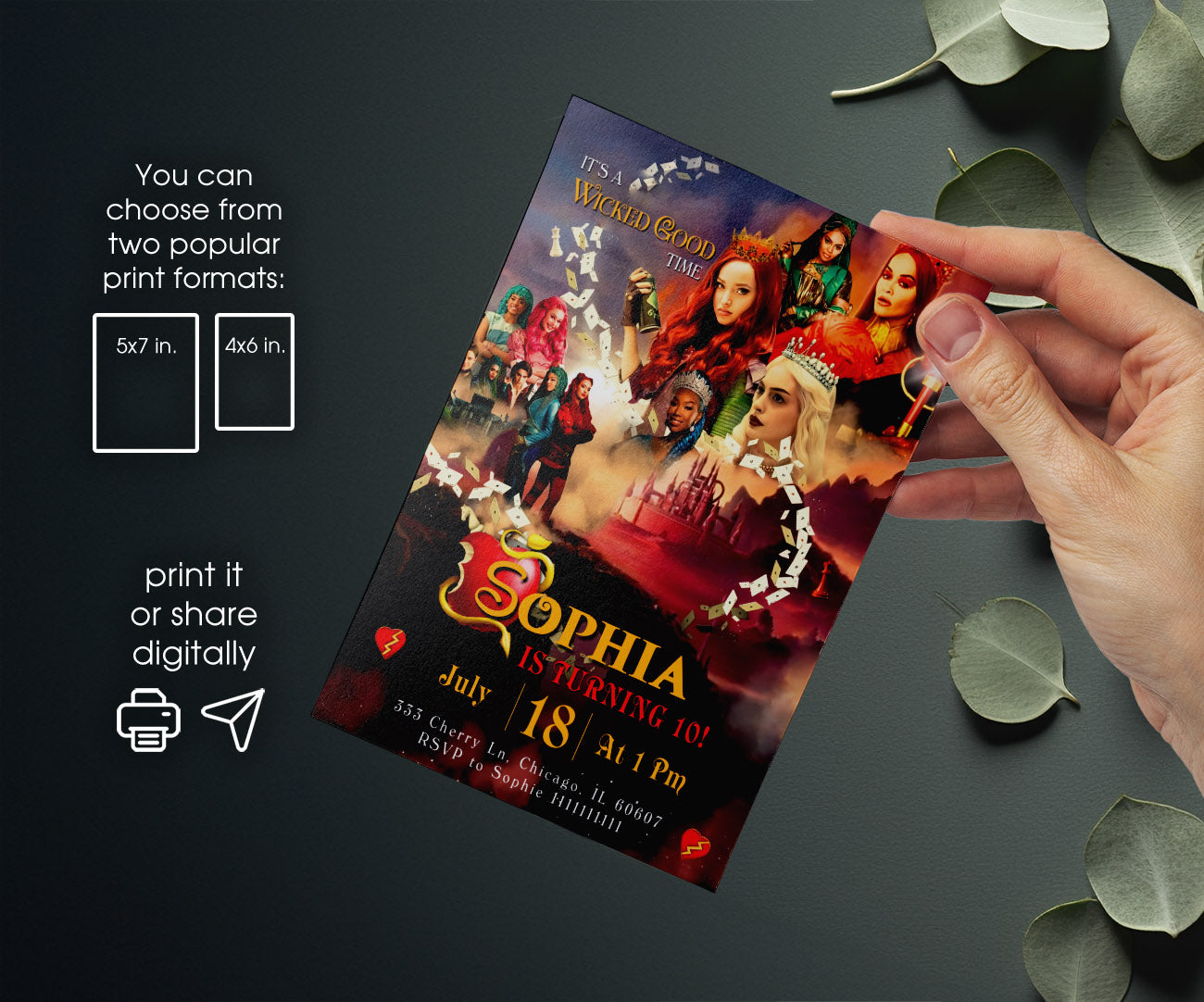 Descendants The Rise of Red Disney customizable invitation template | Share or Print | ET053