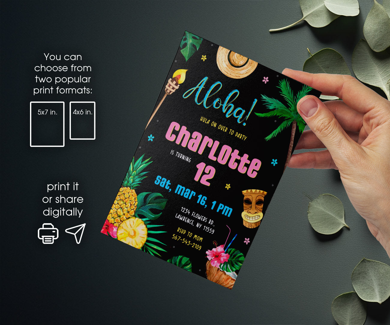 Aloha Luau Party customizable invitation template | Share or Print | girl | MB527