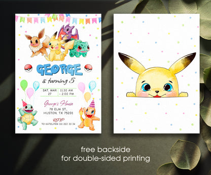 Pokemon Pikachu customizable invitation template | Share or Print | JJ276
