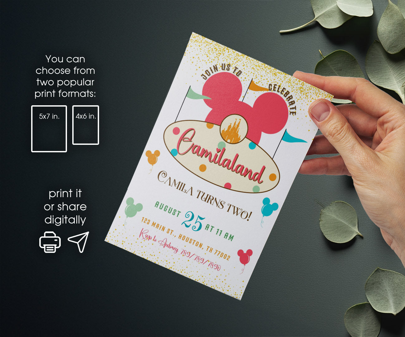 Disneyland customizable invitation template | Share or Print | girl | AT803