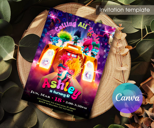 Trolls Poppy customizable invitation template | Share or Print | ZI744