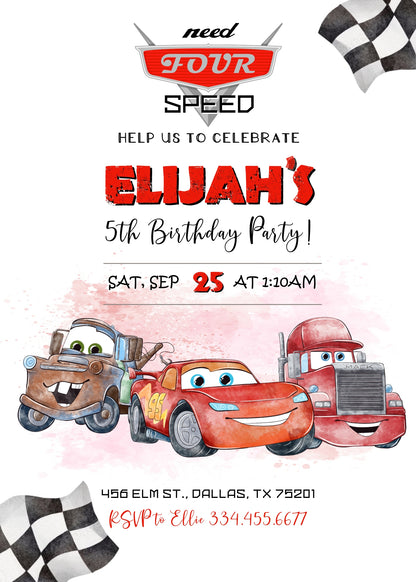 Cars Lightning Mcqueen Four customizable invitation template | Share or Print | boy | ZN995