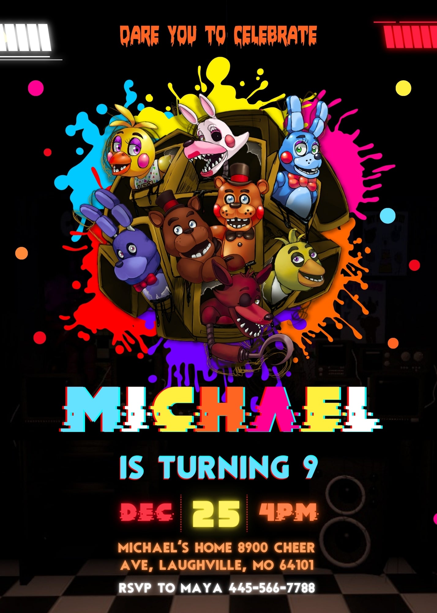 Five Nights at Freddy's customizable invitation template | Share or Print | SS690