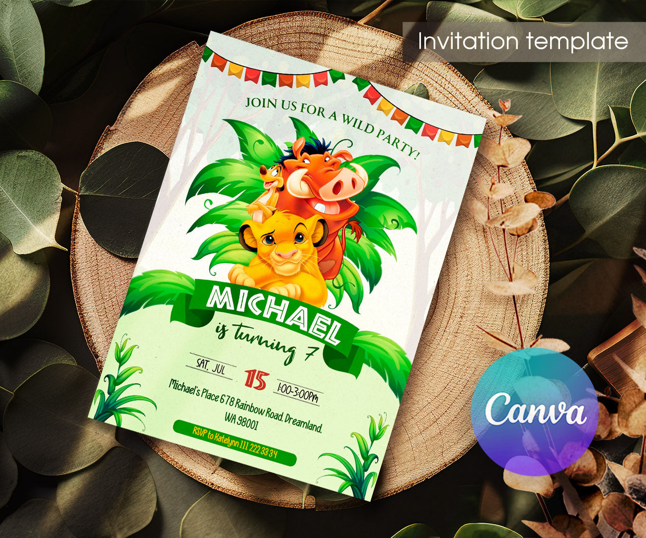 Lion King Simba customizable invitation template | Share or Print | DN709