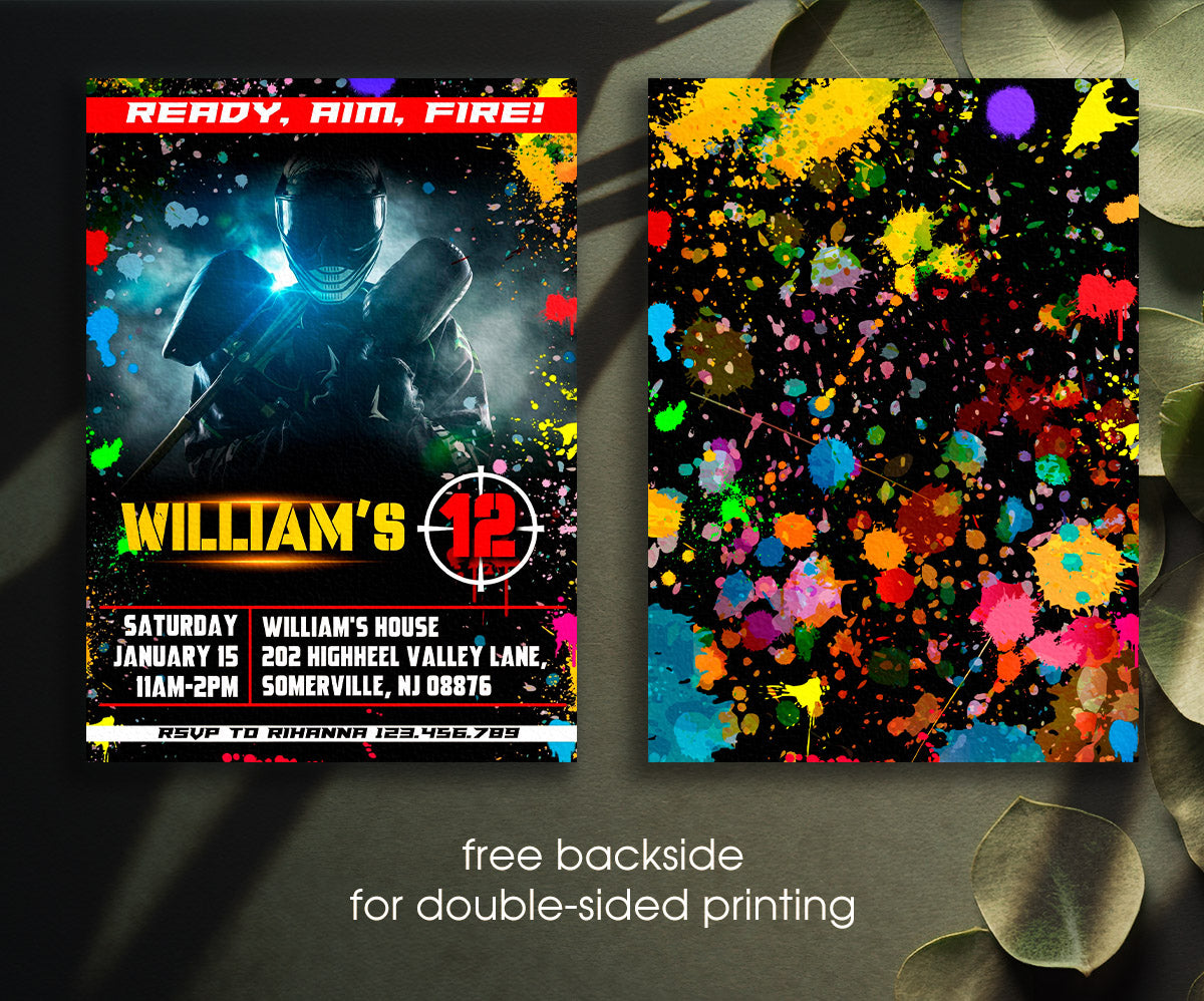 Paintball Airsoft battle customizable invitation template | Share or Print | boy | YI051