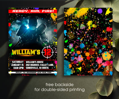 Paintball Airsoft battle customizable invitation template | Share or Print | boy | YI051