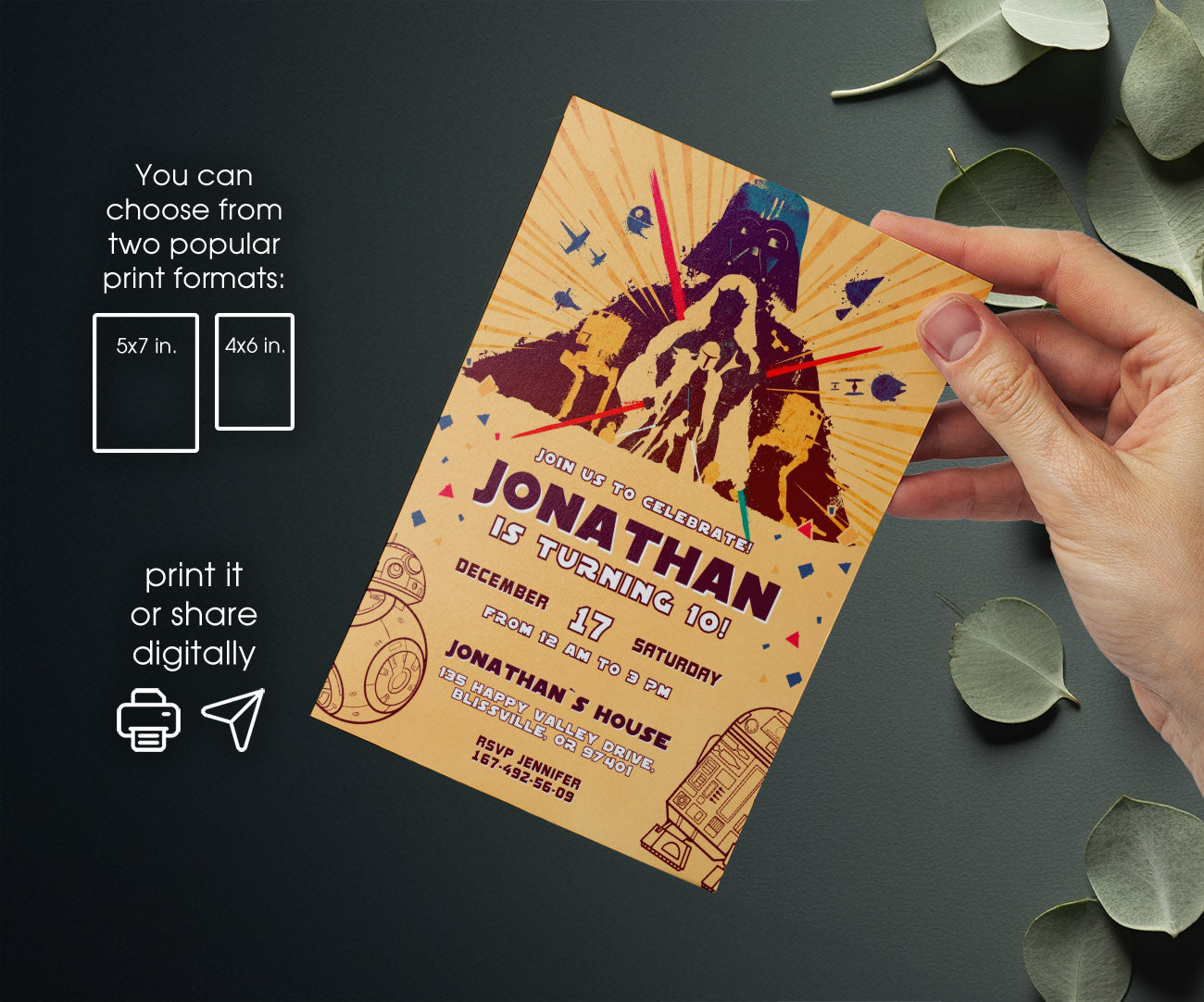 Star Wars Darth Vader customizable invitation template | Share or Print | boy | QH181