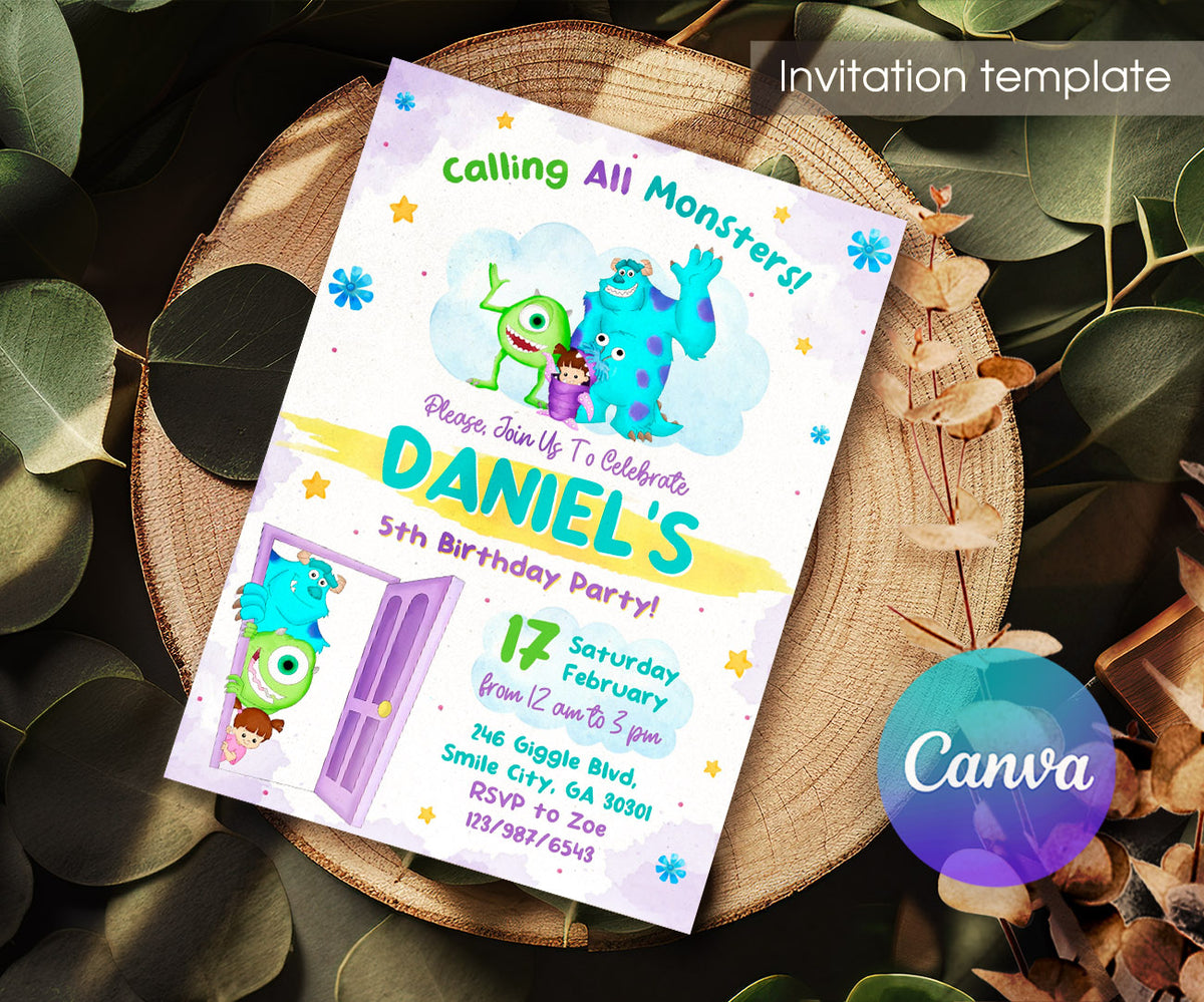 Monsters, Inc. customizable invitation template | Share or Print | AY443
