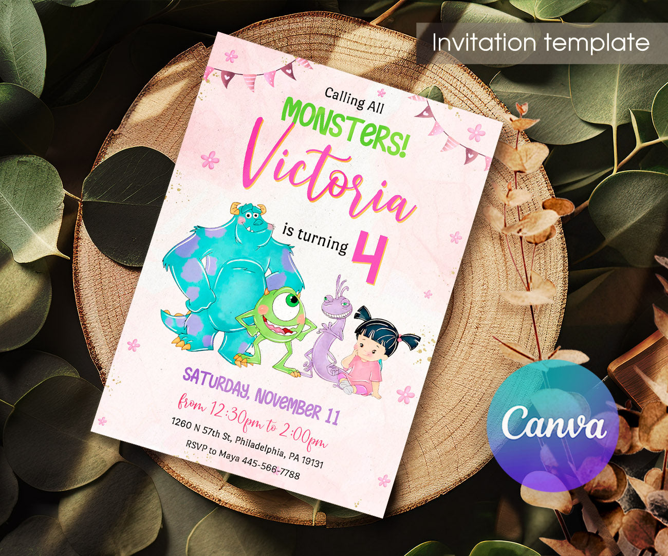 Monsters, Inc. customizable invitation template | Share or Print | WH471