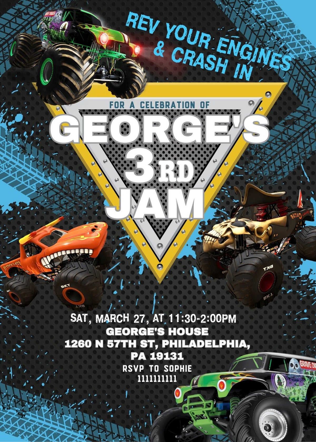 Monster Jam  Monster Truck customizable invitation template | Share or Print | boy | PC787