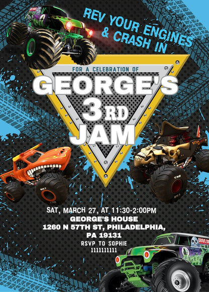 Monster Jam  Monster Truck customizable invitation template | Share or Print | boy | PC787