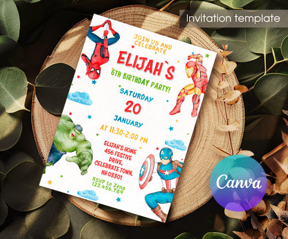 Avengers Marvel Superhero customizable invitation template | Share or Print | boy | YK461
