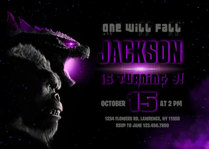 Godzilla X King Kong customizable invitation template | Share or Print | TA101