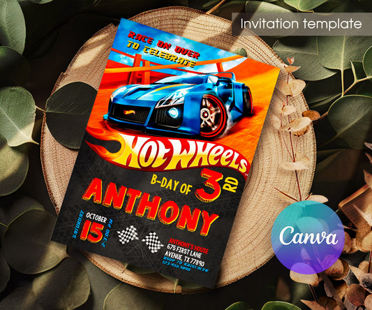 Hot Wheels Racing customizable invitation template | Share or Print | boy | OK285